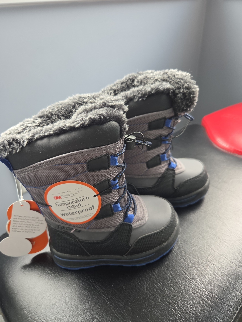 Kids Waterproof Winter Boots with Faux Fur - Gray/Blue